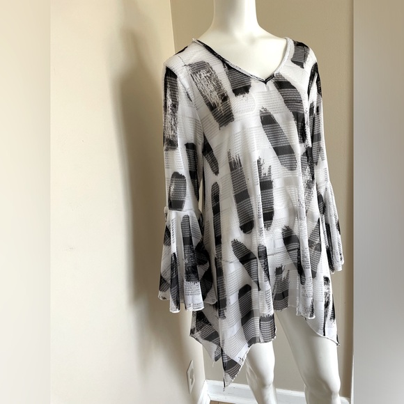 Dor Dor Couture Beach Swimsuit Cover Black White Mesh Modern Contemporary Size L - Picture 2 of 7